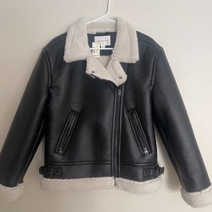Faux Leather Teddy Fur Lined Jacket